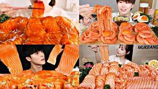 ASMR SALMON MUKBANG | Sashimi Sushi Noodles Salmon | Mukbang ASMR Compilation