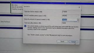 Shrink the active partition in Windows 11