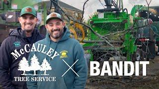 BANDIT & McCauley Tree Service: 2090 with Kesla Loader Makes Quick Work of BIG TREE REMOVAL JOB!