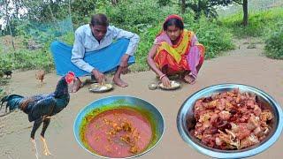 DESI HEN MEAT curry cooking and eating with RICE by rural mother || rural cooking