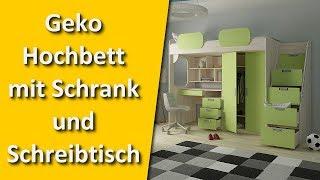 Geko Hochbett mit Schrank und Schreibtisch - Alles in einem Möbel Set für das Kinderzimmer