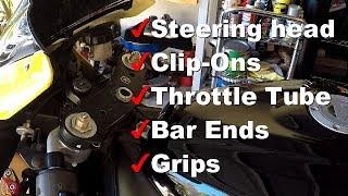 Budget Motorcycle Build: Yamaha R1 Fixing Steering Head, Clip-ons, Throttle Tube, Grips