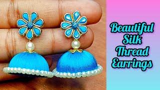 Beautiful Silk Thread Earrings Making Video//Handmade Silk Thread Earrings 🩵🩵//Earrings