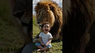 Fearless Friendship: Toddler and Lion's Adorable Bond 
