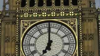 London's Big Ben,chimes at 7 pm,close up views July 2012