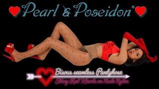 Sweet Heart Pattern Seamless Tights Shiny Pantyhose "Bisous" by Pearl & Poseidon Intimates Lingerie