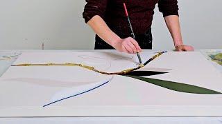 NEW🫶! Satisfying Modern Art Block Painting with A Botanical Twist -  Acrylic Painting