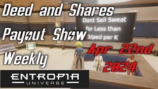 Deed and Shares Payout Show Weekly For Entropia Universe April 22nd 2024