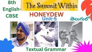8th English CBSE Honeydew Unit-5 "The Summit Within" Textual Grammar Detailed Explanation 