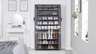 SONGMICS 10 Tiers Shoe Rack with Dustproof Cover Grey  URXJ36G