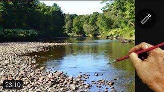 Relaxing lake and stones landscape acrylic paint for beginners