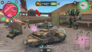 Rope Hero Vice Town - (Khaki Army Tank Fight Police Tank and Helicopter) Army Tank on Sea Beach - HD