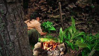 Survival Girl Building a Modern Stone House & Tree House by Simple Hand Tools for Cozy Living Alone