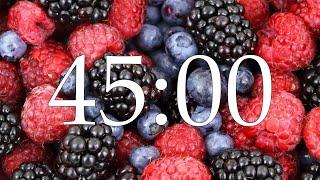 45 minutes - red fruits, raspberry, blackberry and blueberry - countdown timer without alarm.