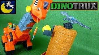 DINOTRUX Skya's Tall Tail Slide Playset Toy Review Video with Skya, Revvit and 2 Scraptors!