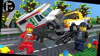 Lego City High Speed Chase ATM robbery Tow Truck Bank Truck Heist Shootout Crooks Trash Bandits