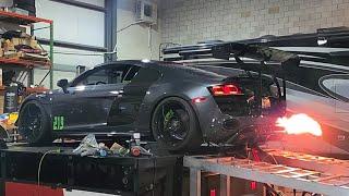 Twin Turbo V10 Audi R8 Dyno Run with Switchable Burble and Flame Mode