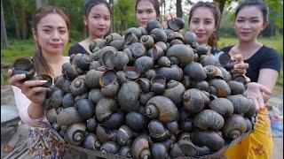 Cook snail salad with green mango recipe and eat - Amazing video