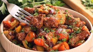 Sweet and sour beef. Juicy, tasty beef, just like in a restaurant.