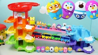 뽀로로 미끄럼틀 놀이터 데굴데굴 뽀로로 레인보우 타워세트 장난감놀이 Rainbow Slide Toys Learn Colors