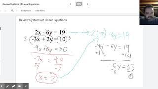 Review Systems of Linear Equations for Algebra 1