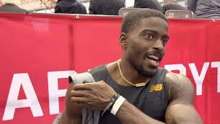 Trayvon Bromell after taking 2nd at 2022 Millrose 60