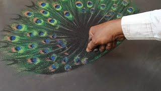 Peacock   Rangoli | Very Easy & Special |  Lake Colour Rangoli 