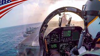 Controlled Crash: Thrilling Cockpit Footage of Fighter Jets Landing on Aircraft Carriers