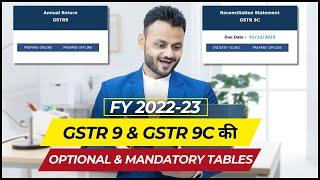 Mandatory & Optional Tables of GSTR 9 and GSTR 9C for FY 2022-23 ft @skillvivekawasthi