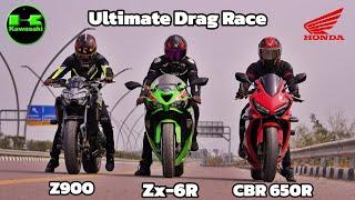 Kawasaki Ninja Zx6r 2024 Vs Ninja Z900 Vs Honda Cbr 650R | Ultimate Drag Race!