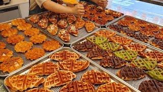 Amazing mass production! Making popular waffles and croffles in waffle factory - Korean street food