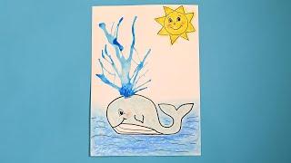 Easy Whale Drawing, Easy summer arts and crafts ideas for kids to make at home