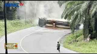 Tak Kuat Nanjak, Truk Tangki CPO Terguling di Labuhanbatu #LintasiNewsPagi 30/01