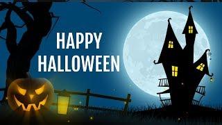 A spooky Halloween Scene with bats,  ghosts & Halloween wishes for friends & family