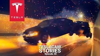 DODGE CHALLENGER RACES A TESLA AND ENDS IN MASSIVE CAR CRASH | TESLACAM STORIES #48