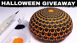 Dot Art Mandala Halloween Stone + Giveaway Painting Rocks Easy Tutorial | How to Paint for Beginners