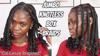 HOW TO: JUMBO KNOTLESS BOX BRAIDS ON YOURSELF | EXTREMELY DETAILED | *Coi Leray Inspired Braids*