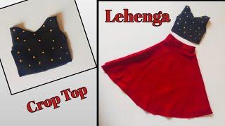 How to make Doll Lehenga Easy | Designer Lehenga Making for Barbie | Making Lehenga With Croptop