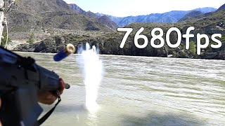 Shot from a Saiga 12 shotgun into the water in slow motion