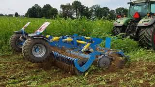Farmet hi-speed disc working in a heavy summer cover crop as green manure to build soil biology