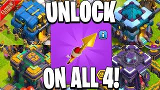 Unlocking the Rocket Spear Equipment on 4 Accounts (Clash of Clans)