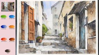 Landscape Watercolor -  Street Scenery (2X speed, color name view, watercolor material) NAMIL ART