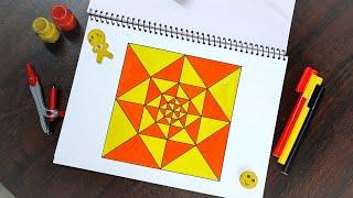 Square Geometric Art Drawing || Geometric Square Art || How to Draw Geometric Symmetric Drawing