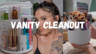 MAKEUP VANITY CLEANOUT + TOUR! Organizing skincare, gel polish swatches, skincare routine 2023