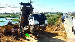 Incredible!! Dump Truck 10ton Fly Back Unloading Stuck Deep Heavy Recovery Dozer Komatsu Help Rescue