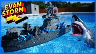 Sink or Float Garage Sale Battleship!  with Plastic Army Men & a Great White Shark