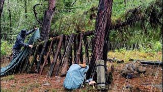 Camp in rainy weather under a tree _ Building a shelter under a tree _ Macrolepiota procera