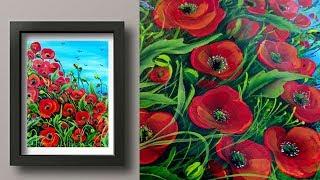 Easy Acrylic Painting Poppy Field - Canvas Painting - Fun Painting - Beginners Painting