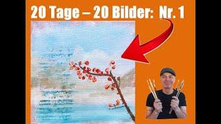 Romantic branch in front of a dream backdrop - acrylic painting for beginners | Tutorial | easy