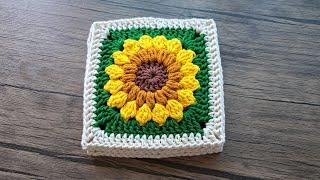 How to Crochet Sunflower Granny Square | Crochet Tutorial Step by Step